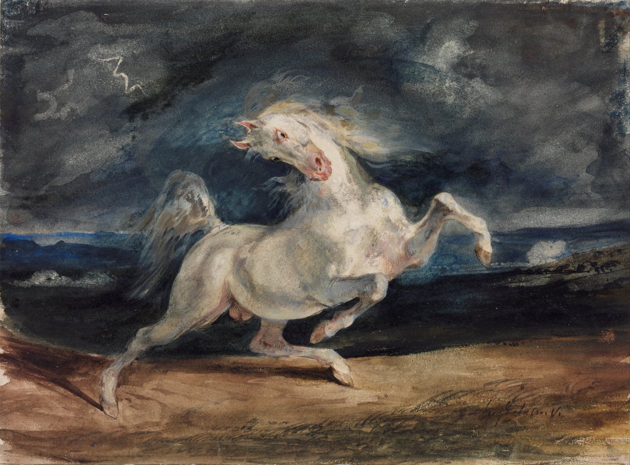 Hest skræmt af lyn af Ferdinand Victor Eugene Delacroix