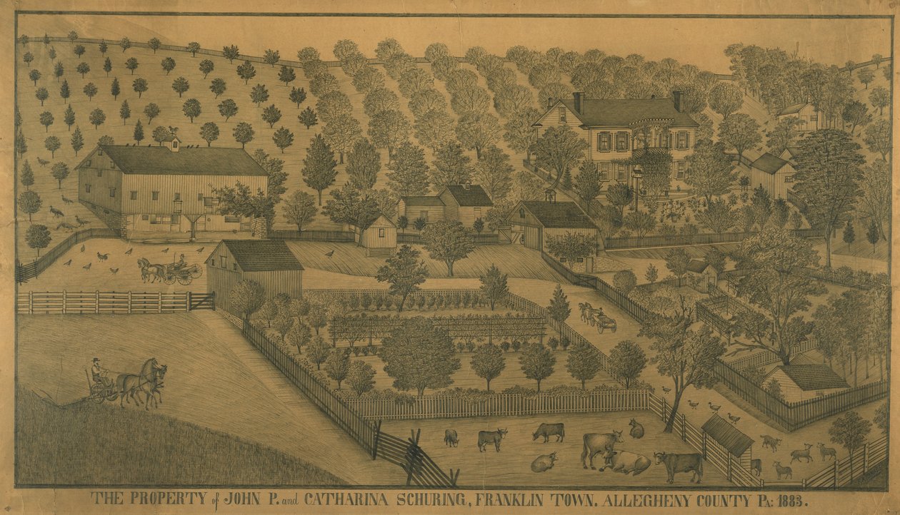 John P. og Catharina Schurings ejendom, Franklin Town, Allegheny County, Pennsylvania, 1883 af Ferdinand A. Brader