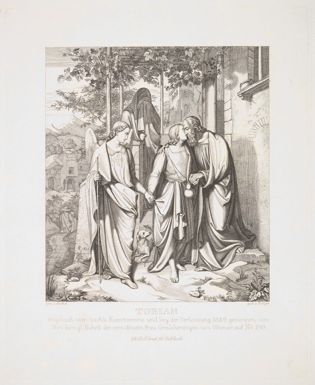Tobias tager afsked med sin far, 1829. af Ferdinand Anton Kruger