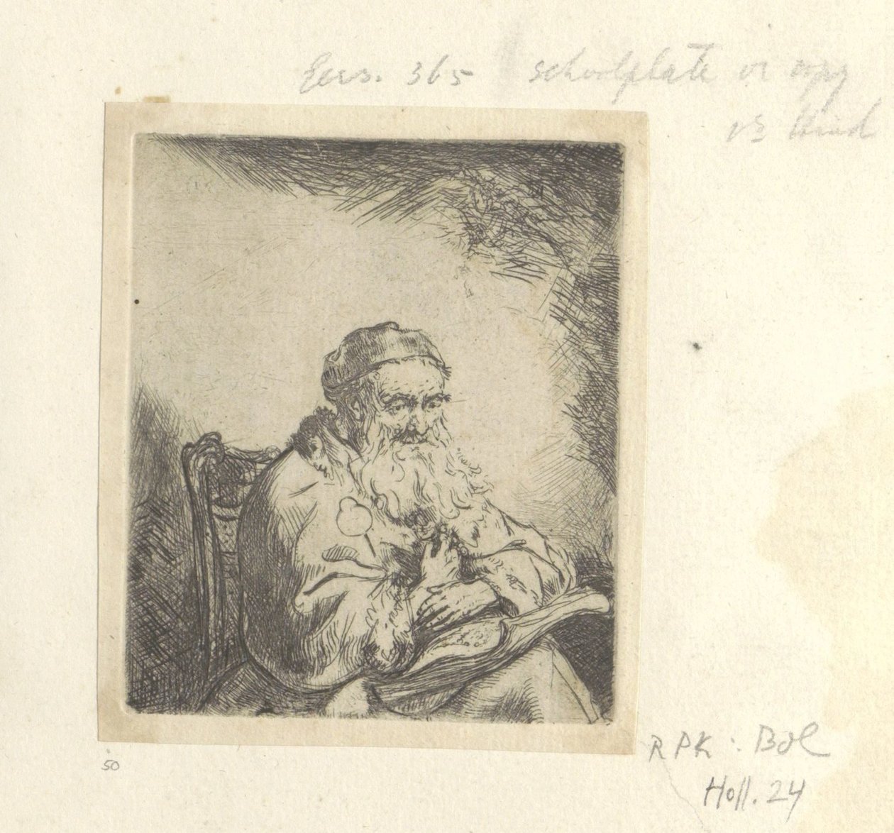 Gammel mand med et kløverblad på jakken Recueil de quatre-vingt-cinq estampes originales (serietitel) af Ferdinand Bol (attributed to)