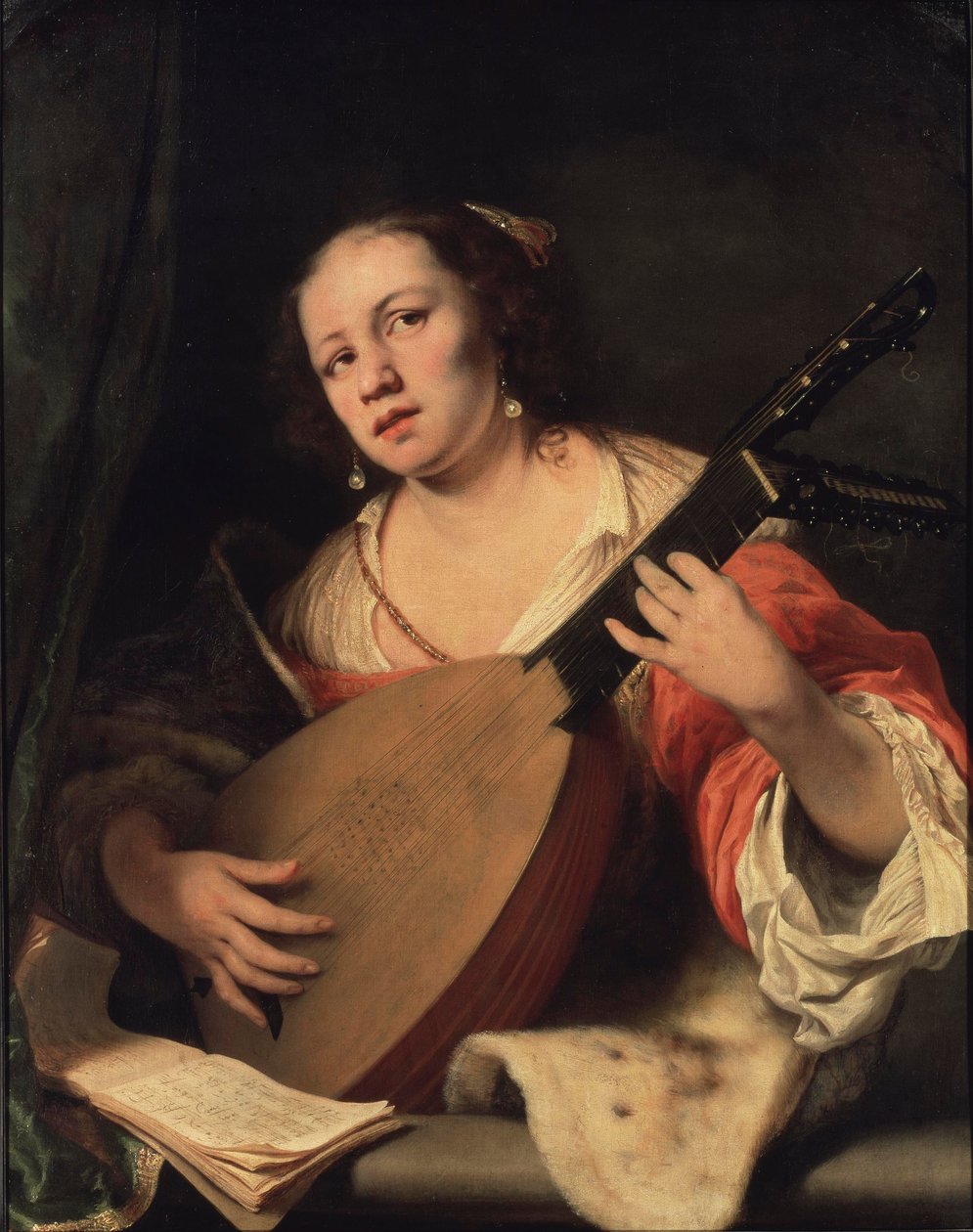 En dame, der spiller lut, 1654 af Ferdinand Bol
