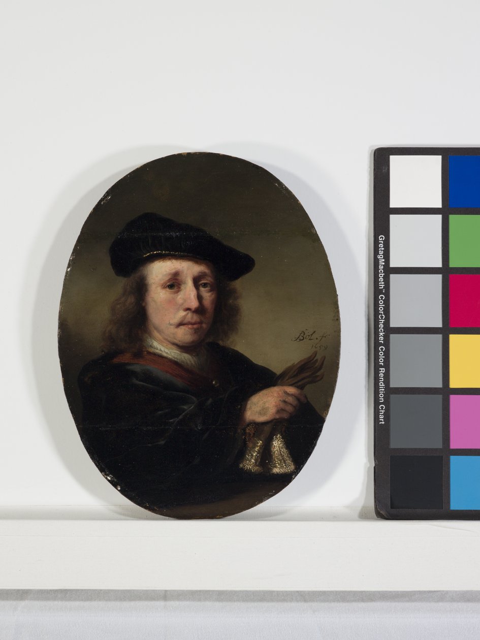 Portræt af en mand (olie på træ) af Ferdinand Bol