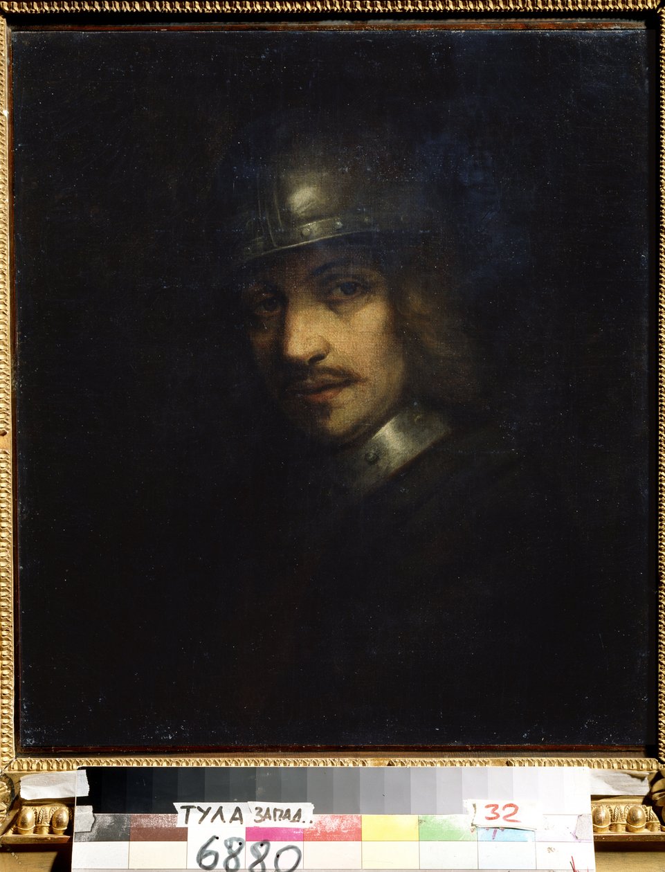 ""Portræt af en mand med hjelm"" (Portræt af en mand med hjelm) Maleri af Ferdinand Bol (1616-1680) Statens kunstmuseum fra det 17. århundrede, Tula, Rusland af Ferdinand Bol