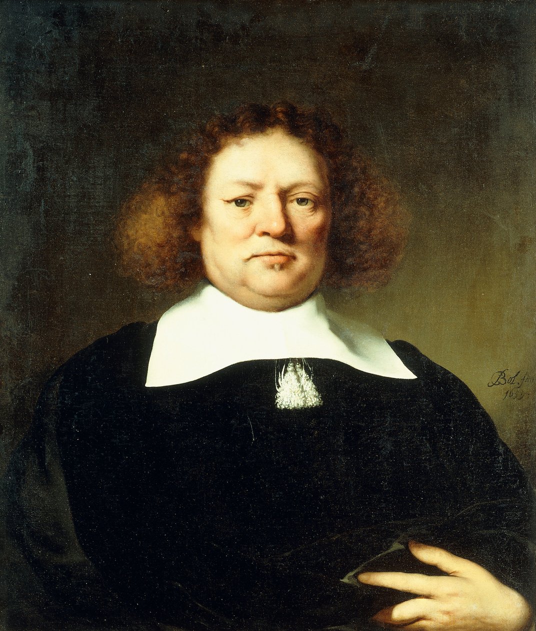 Portræt af en gentleman, sagt til e Lord Hebdon, halvlangt, iført sort kostume og hvid krave, 1659 af Ferdinand Bol