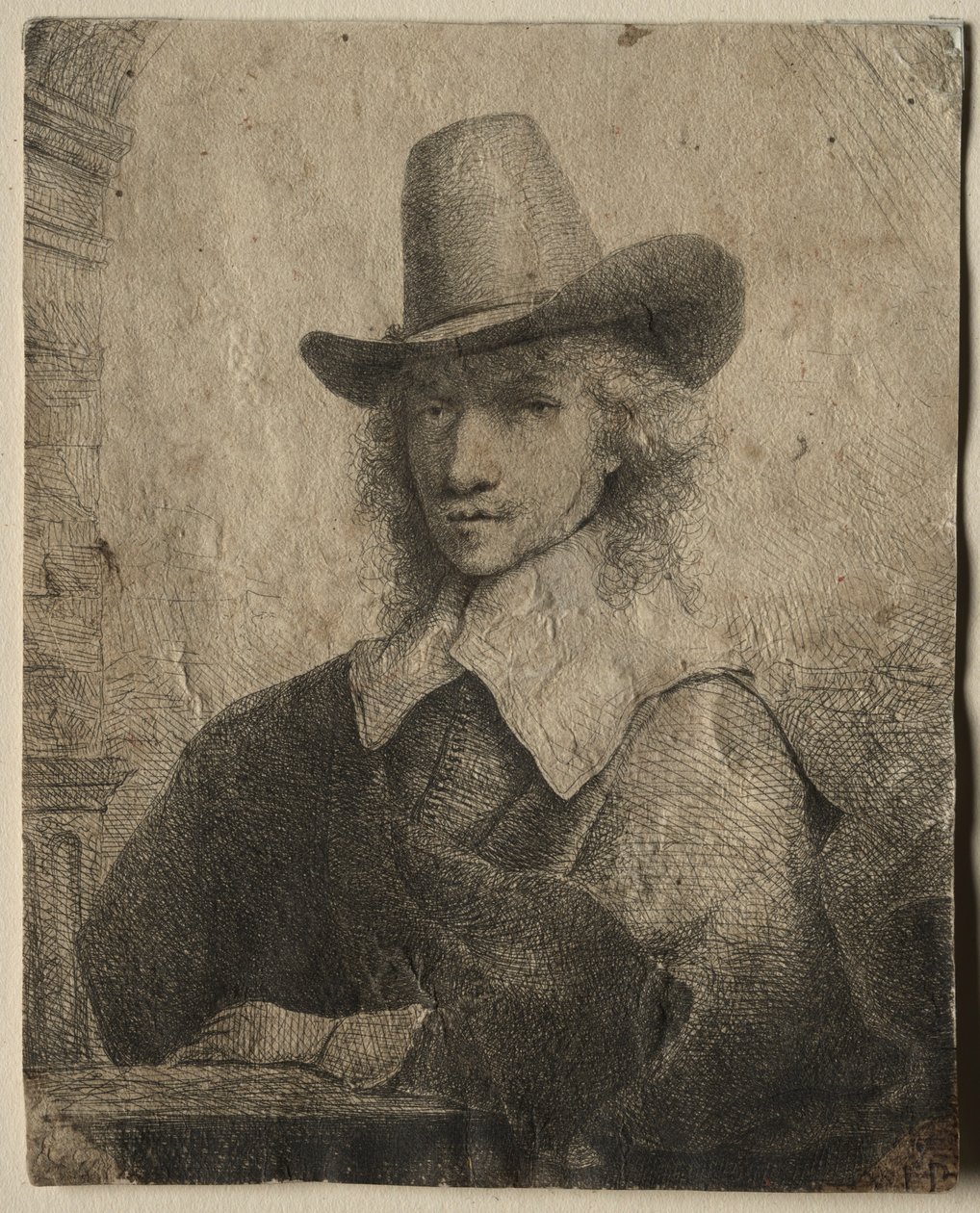 Portræt af en mand med høj hat, 16421651. af Ferdinand Bol