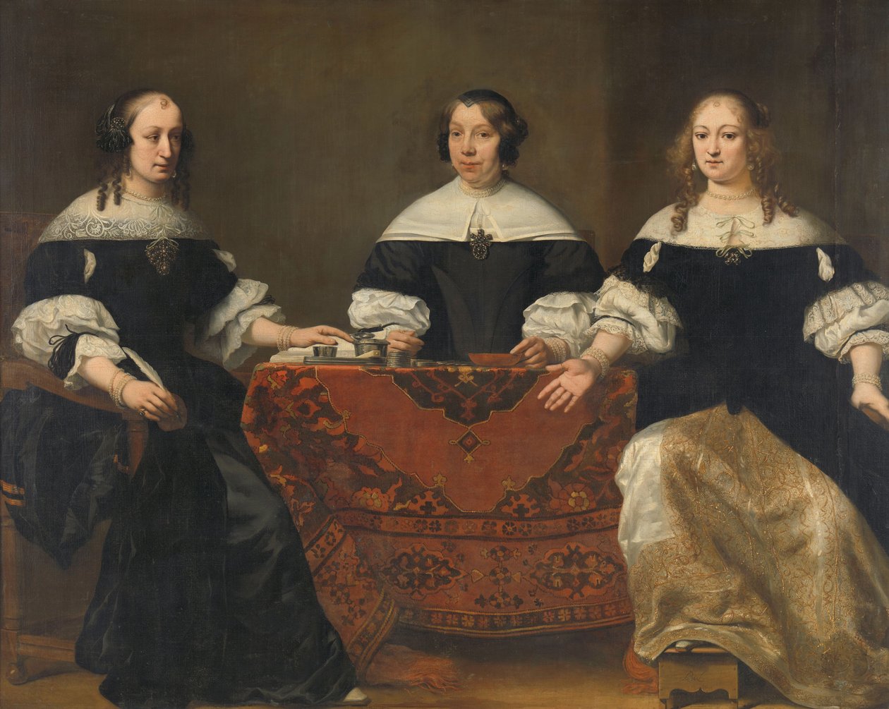 Portræt af de tre regentinder af Leprozenhuis, Amsterdam, ca. 1668 af Ferdinand Bol