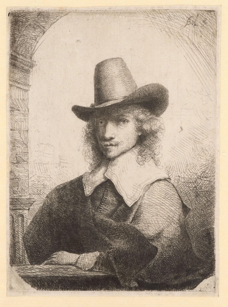 Portræt af en mand med høj hat af Ferdinand Bol