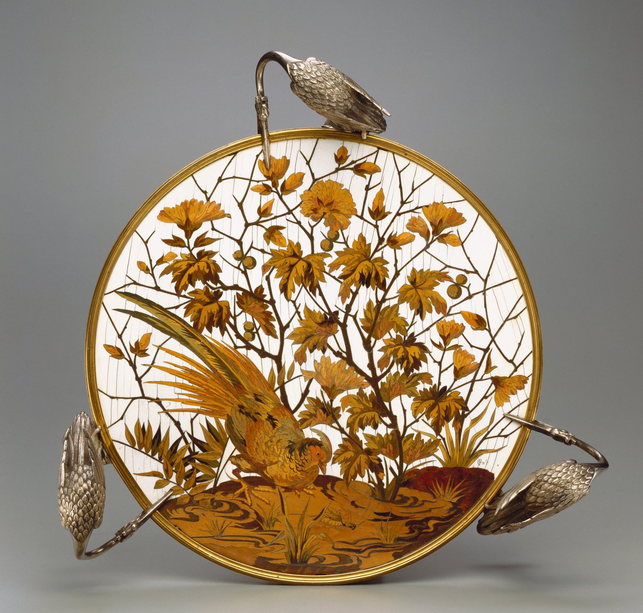 Coupe, ca. 1878 (forsølvet messing, intarsia af elfenben, kobberlegering og træ) af Ferdinand Duvinage