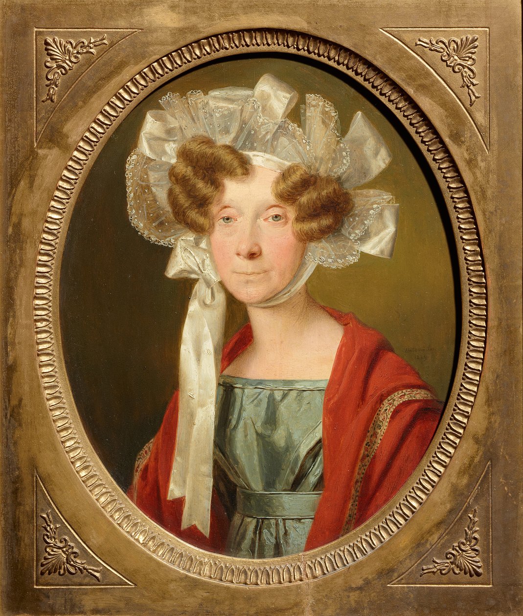 Portræt af en dame med blondehue af Ferdinand Georg Waldmüller