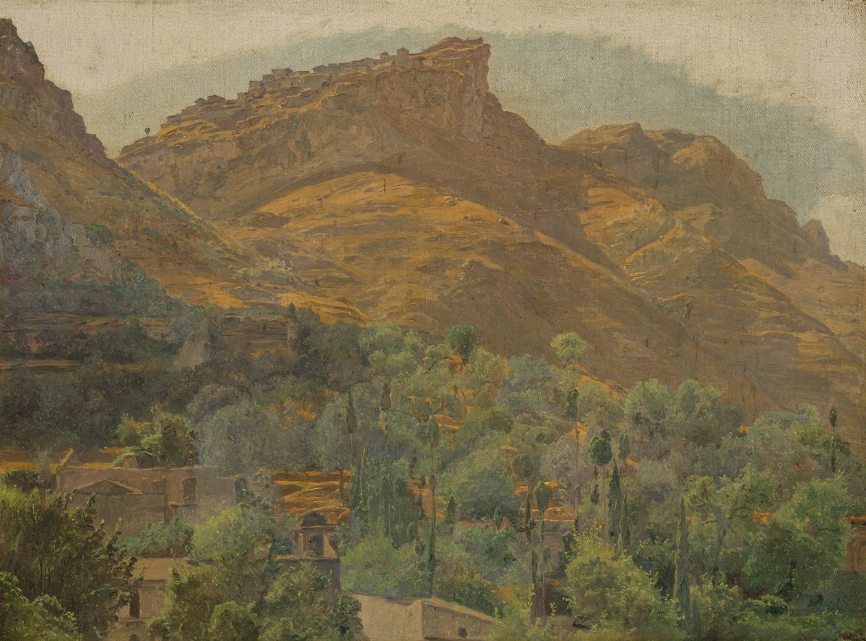 Udsigt over bjergbyen Mola nær Taormina af Ferdinand Georg Waldmuller
