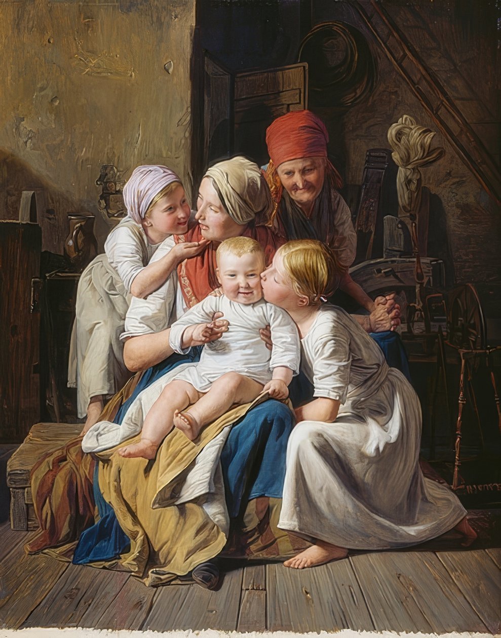 Bedstemor glæder. 1852 af Ferdinand Georg Waldmuller