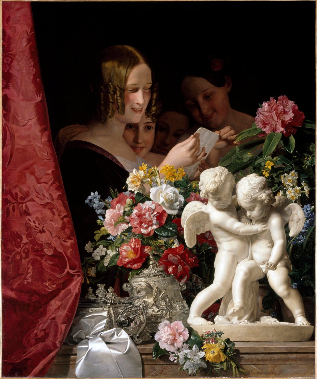 Pigerne læser et brev. Maleri af Ferdinand Georg Waldmuller (1793-1865) af Ferdinand Georg Waldmuller