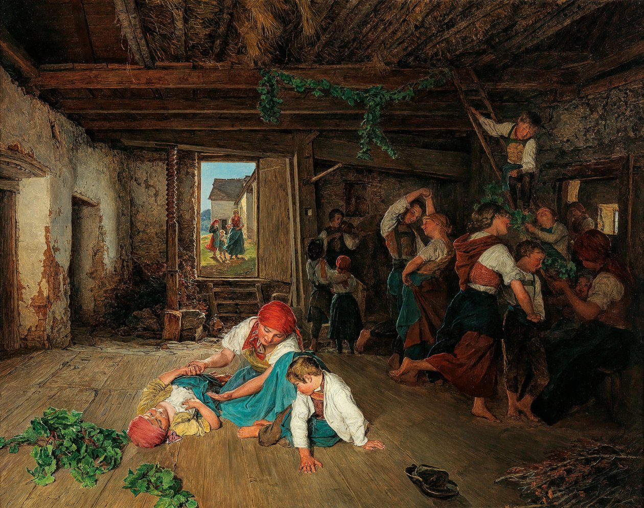Forberedelse af fejringen af vinhøsten, 1860. af Ferdinand Georg Waldmuller