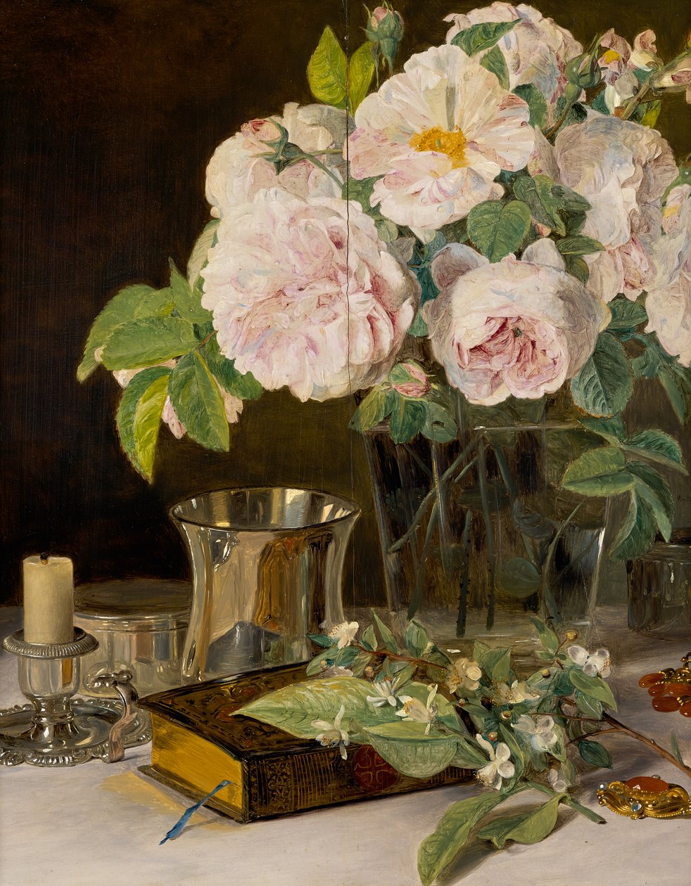 roser i glasset af Ferdinand Georg Waldmuller