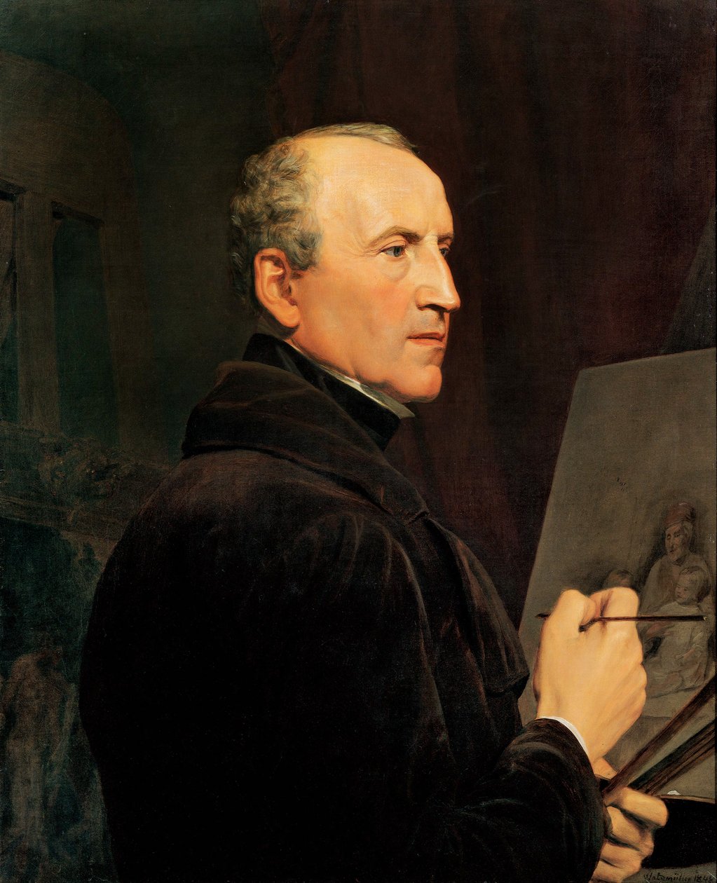 Selvportræt foran staffeliet af Ferdinand Georg Waldmuller