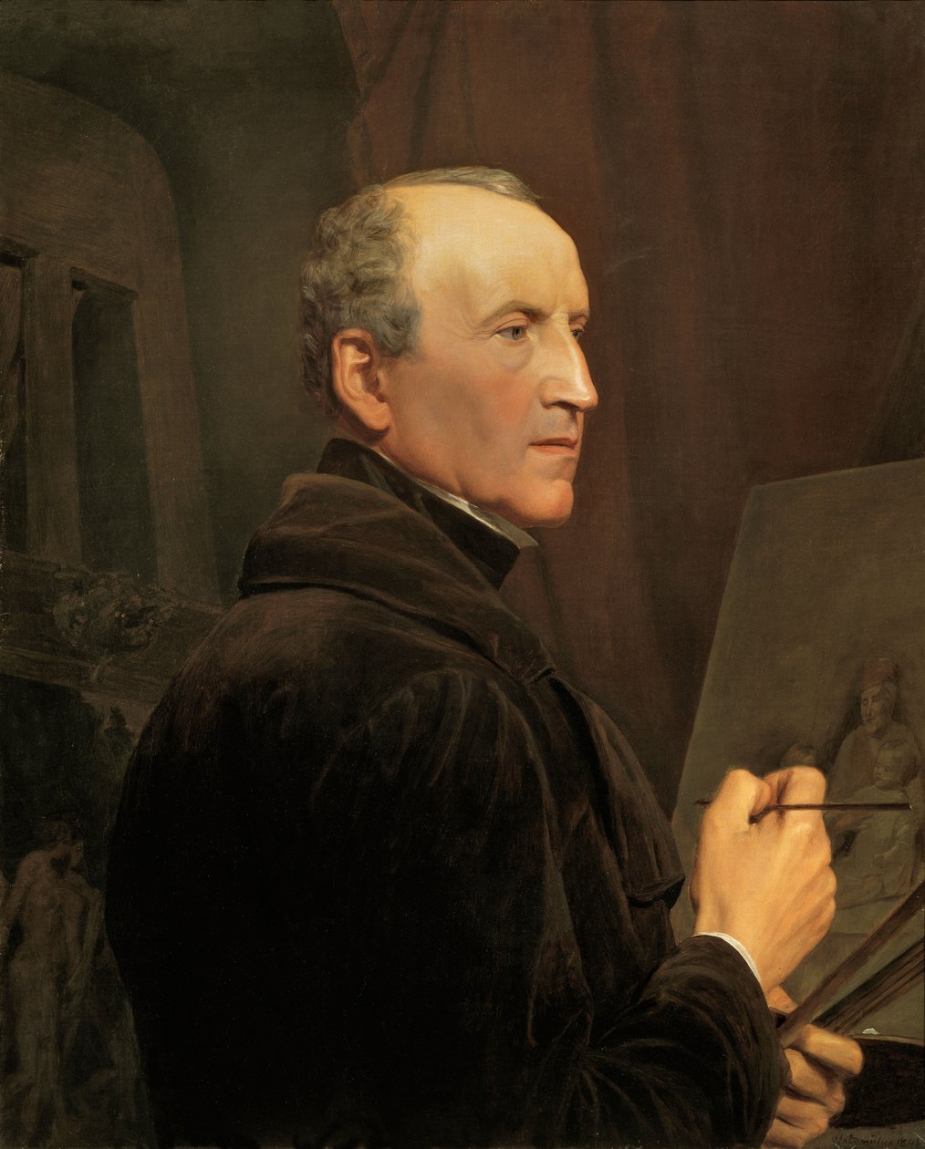 Selvportræt ved staffeliet, 1848. af Ferdinand Georg Waldmuller