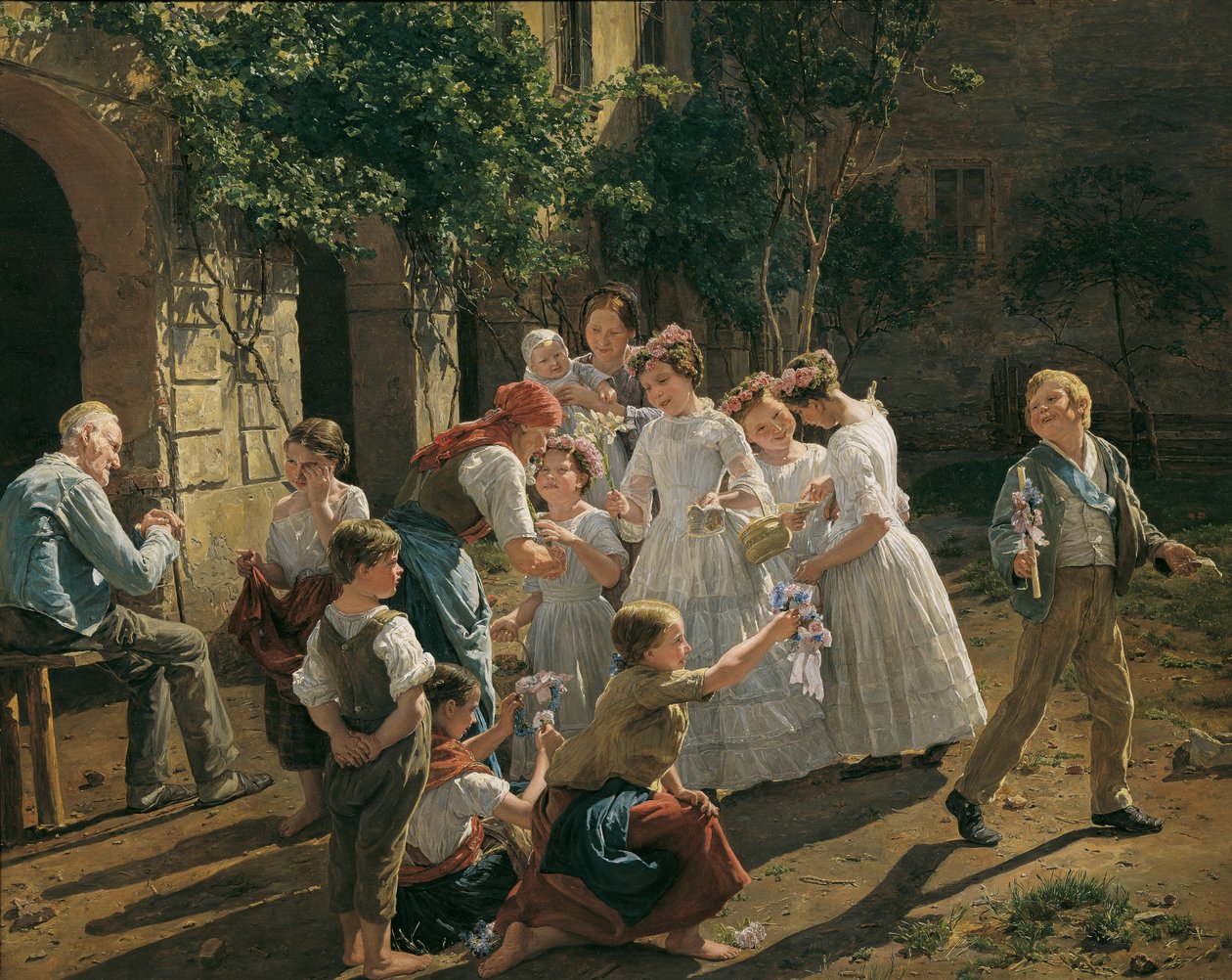 Corpus Christi-festens morgen af Waldmueller, Ferdinand Georg (1793-1865). Olie på træ af Ferdinand Georg Waldmuller