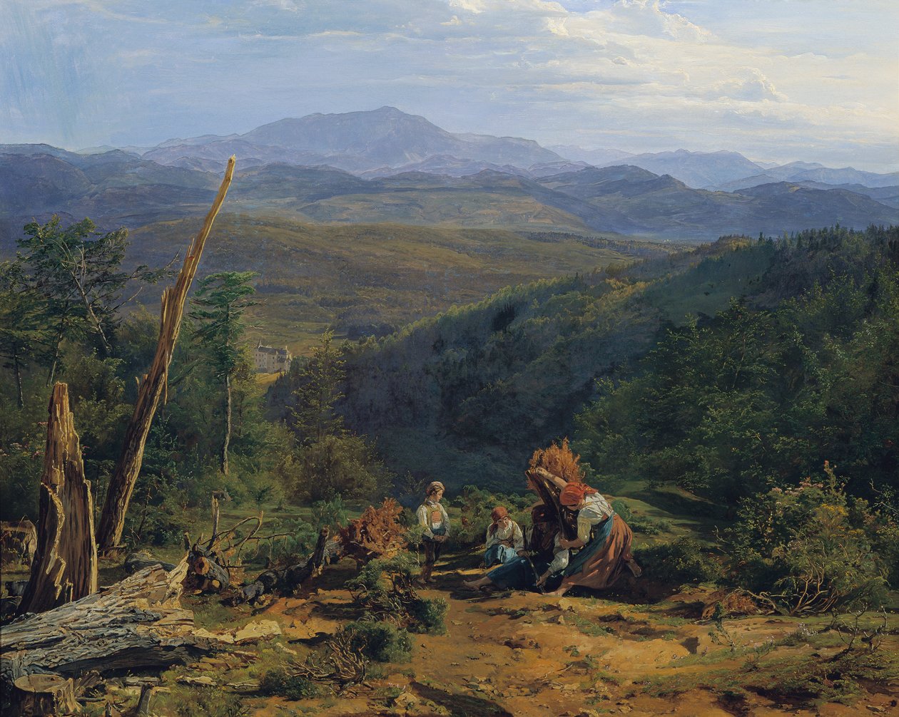 Wienerwald landskab med Wildegg Slot af Ferdinand Georg Waldmuller