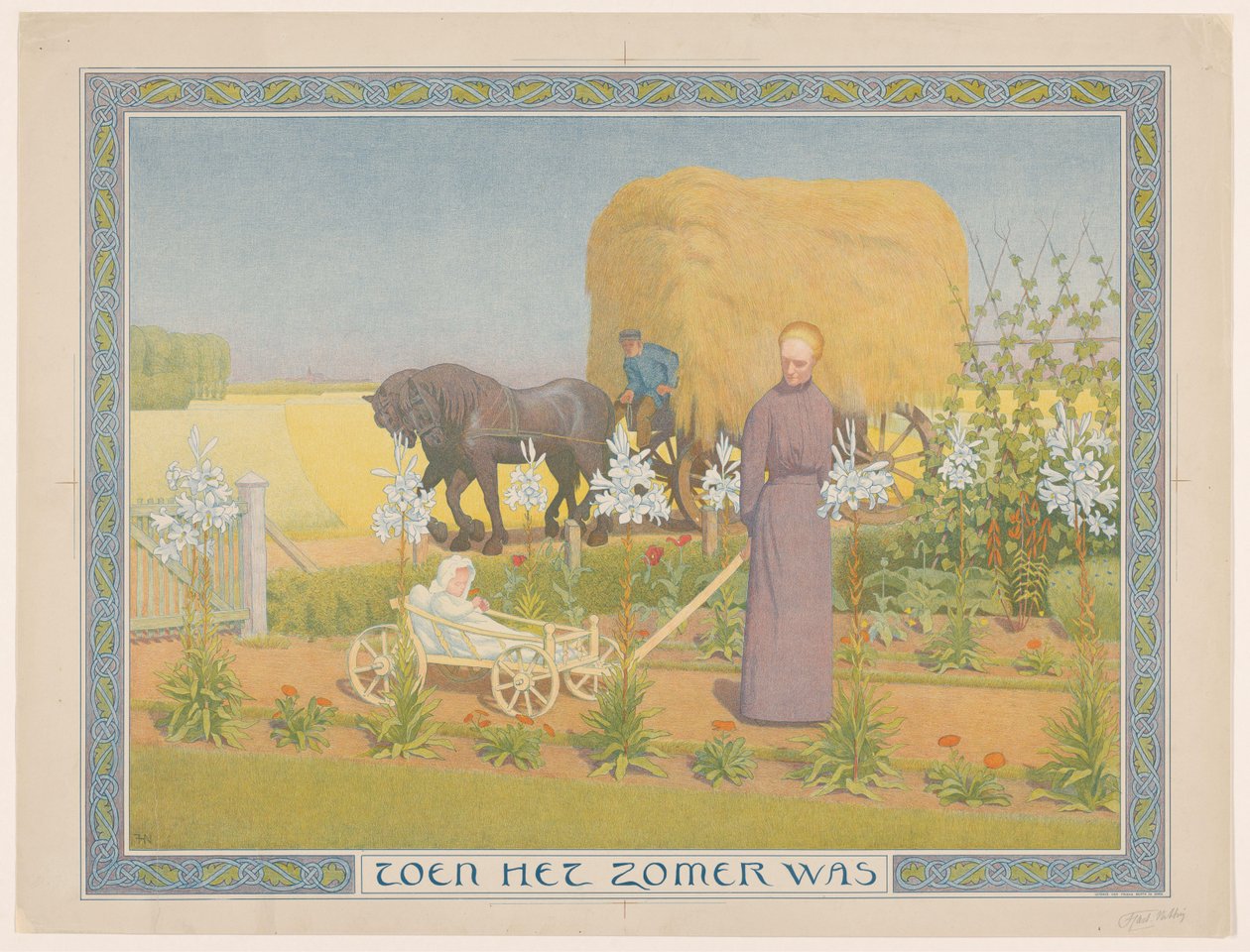 Kvinde med barn i vogn When It Was Summer (titel på objekt) af Ferdinand Hart Nibbrig (signed by artist)
