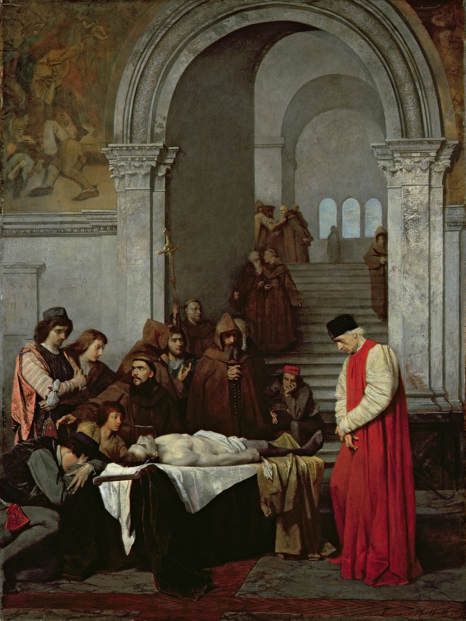 Maleren Luca Signorelli står ved liget af sin rivals døde søn, 1859 af Ferdinand Heilbuth