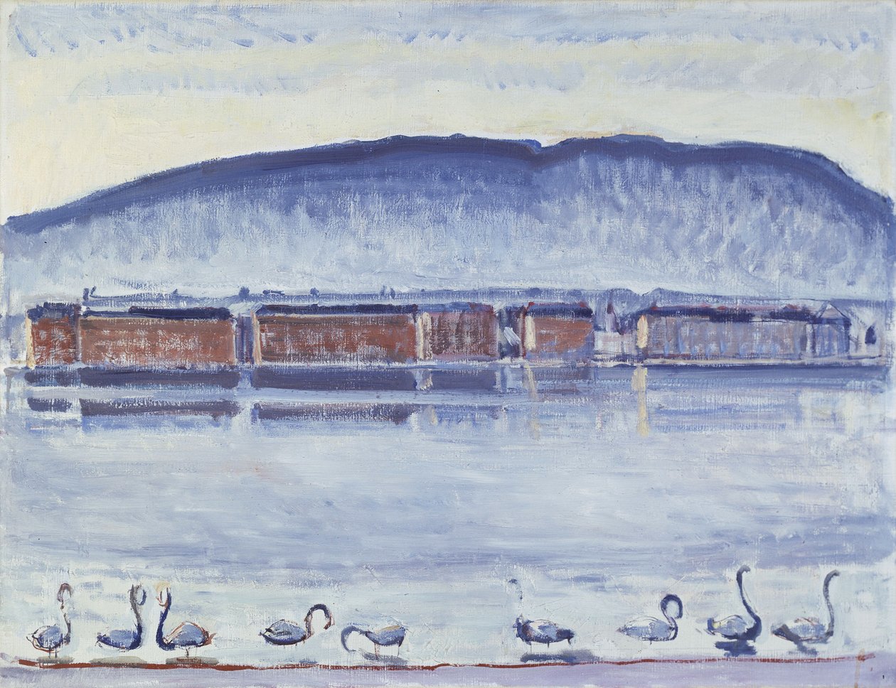 Genevesøen med Mont Salève og svaner af Ferdinand Hodler