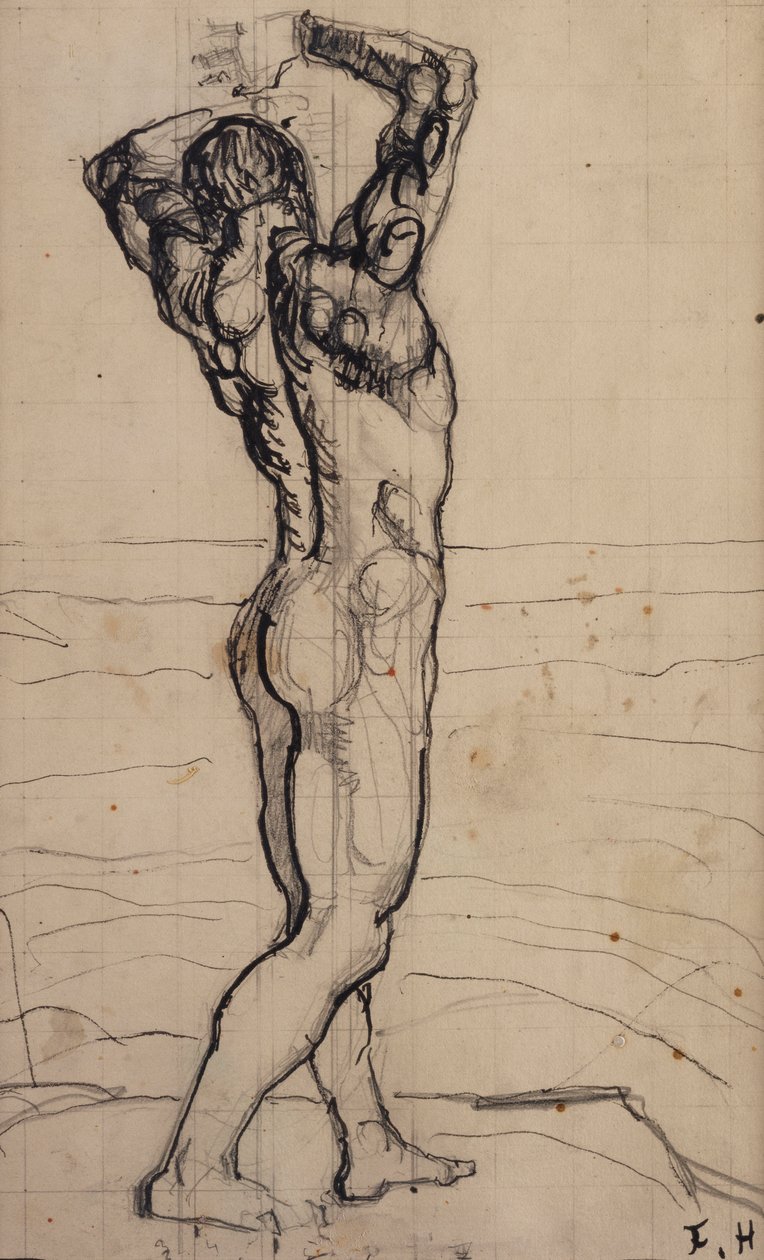 Male Act, Study for the Truth, ca. 1901-02 (blyant og indisk blæk på papir) af Ferdinand Hodler