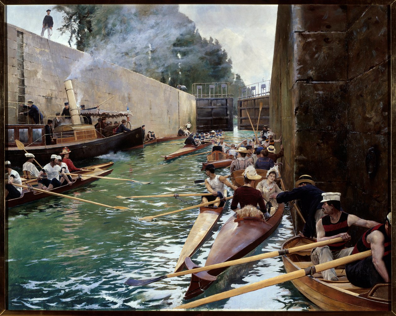Låsen. Maleri af Ferdinand Joseph Gueldry (1858-1945). Olie på lærred. Nævnes skal: Reims, Musee Des Beaux Arts af Ferdinand Joseph Gueldry