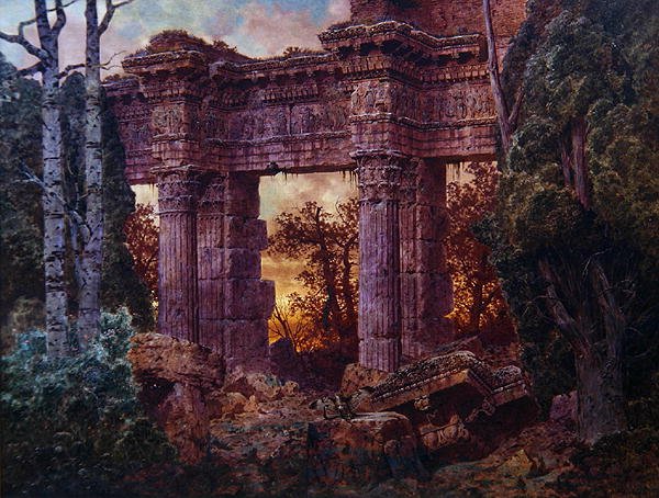 Roman Ruin at Twilight (olie på lærred) af Ferdinand Knab