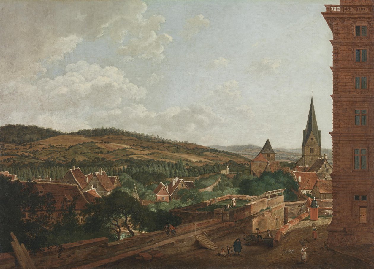 Udsigt fra Aschaffenburg Slot over Pfaffenberg og Sankt Agatha (Aschaffenburg-cyklus) af Ferdinand Kobell