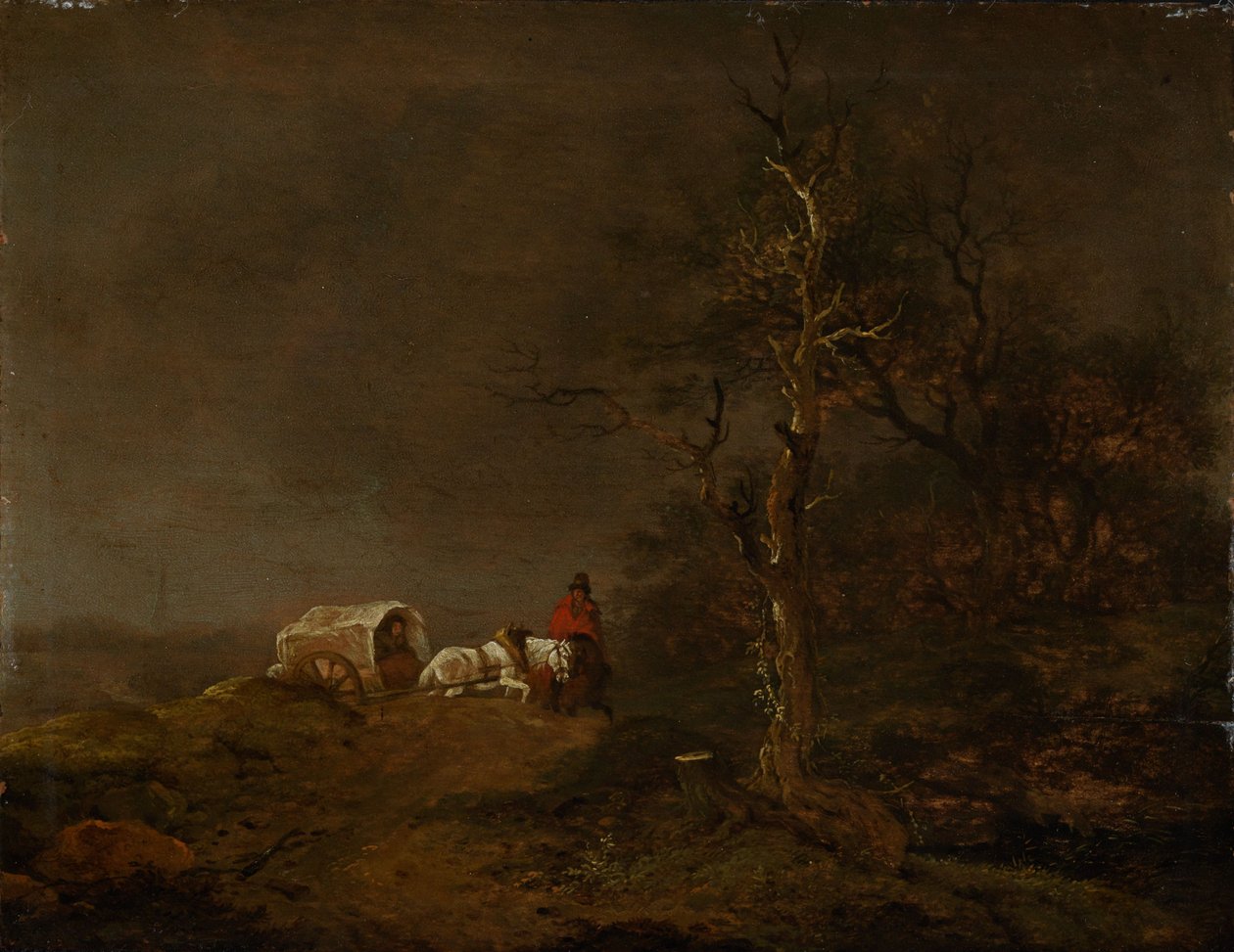 Tordenvejrslandskab med bondevogn af Ferdinand Kobell