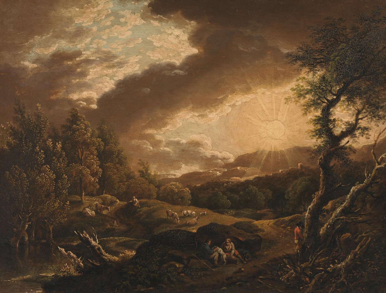 Landskab med solnedgang af Ferdinand Kobell