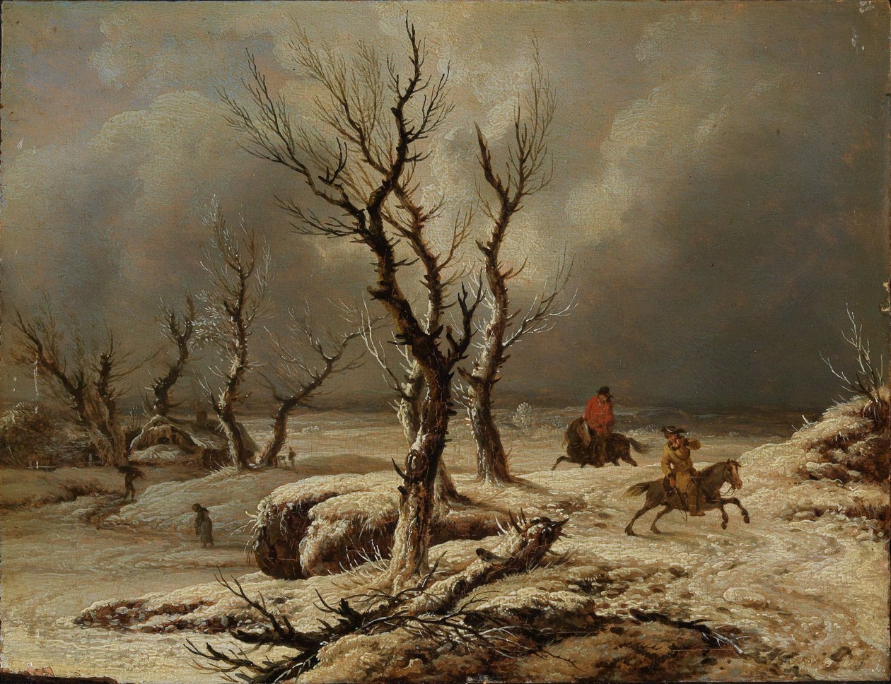 Vinterlandskab med to ryttere af Ferdinand Kobell