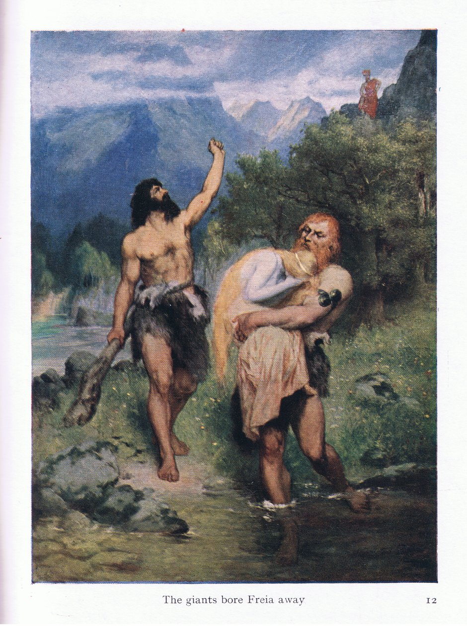 Kæmperne bar Freia væk, illustration fra The Stories of Wagners Operas pub. af George Harrap & Co Ltd 1932 af Ferdinand Lecke