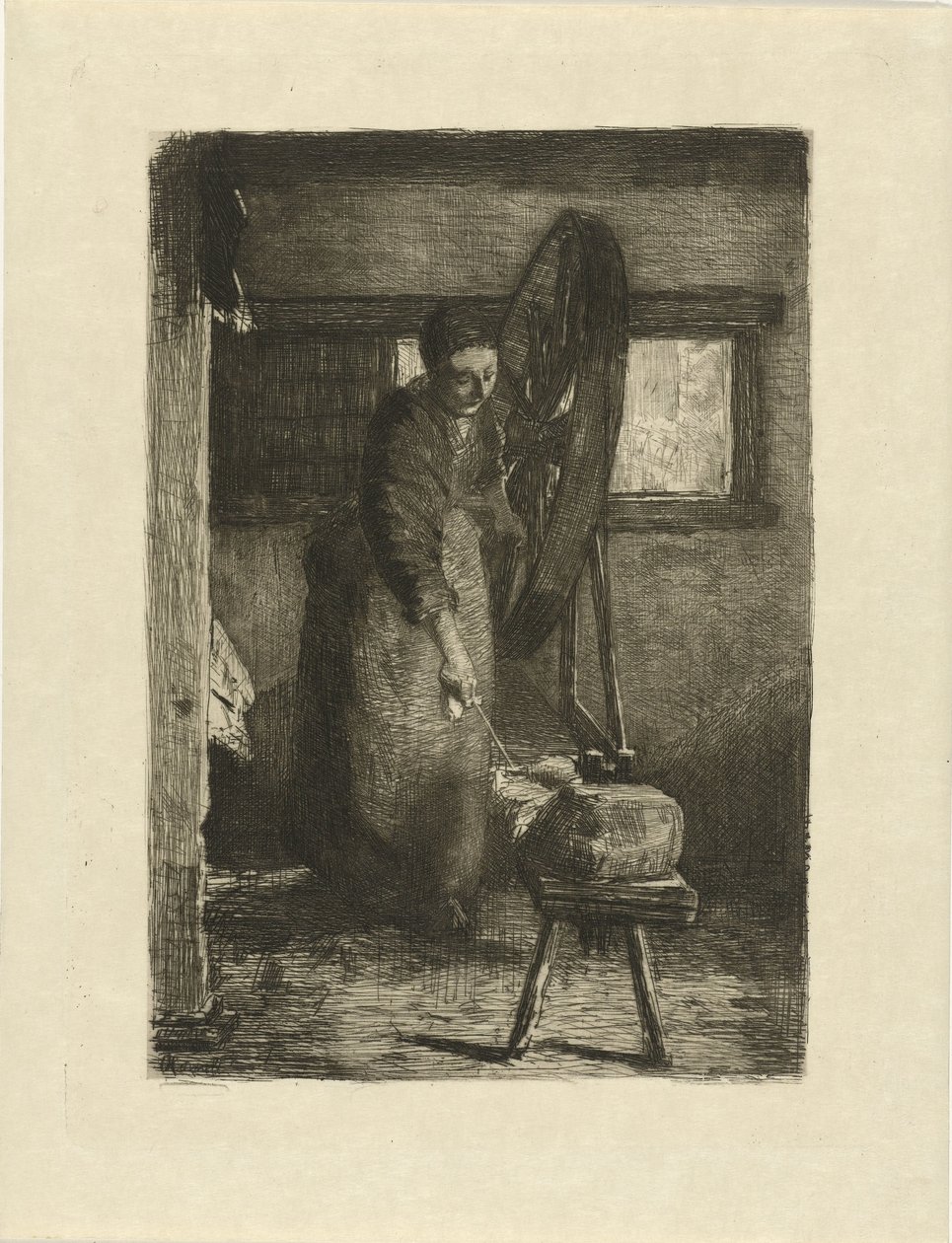 Spinster på arbejde På arbejde (titel på objekt) af Ferdinand Oldewelt