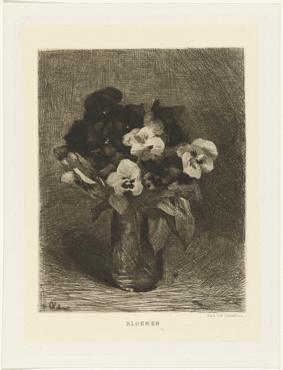 Violer i en vase Blomster (titel på objekt) af Ferdinand Oldewelt