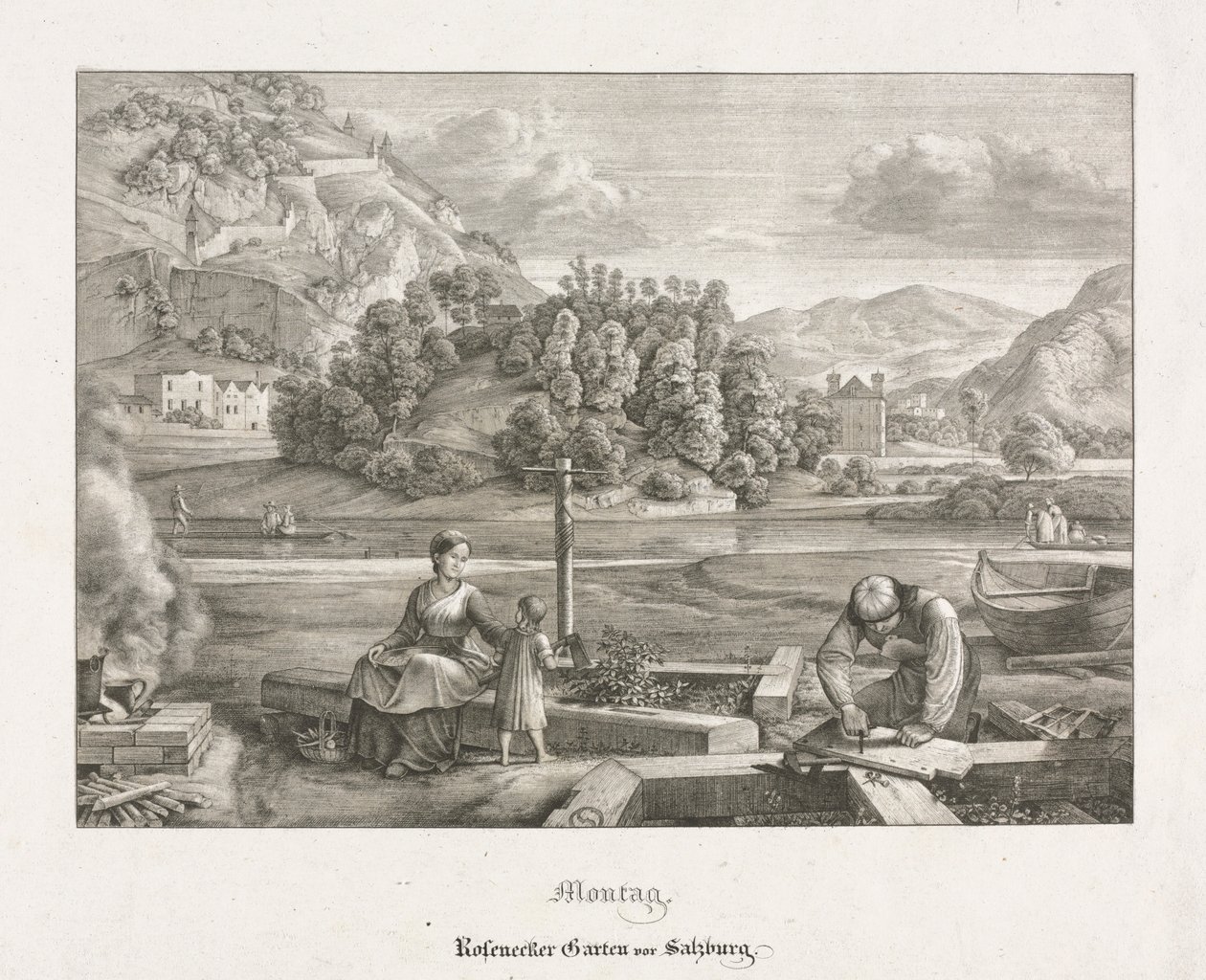 Syv udsigter i Salzburg og Berchtesgaden: Mandag: Rosenecker Garden Salzburg, 1823. af Ferdinand Olivier