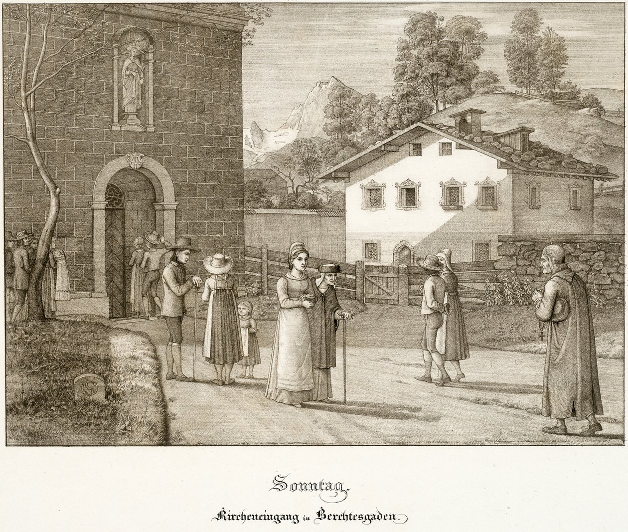 Søndag: Går til kirke ved Berchtesgaden af Ferdinand Olivier