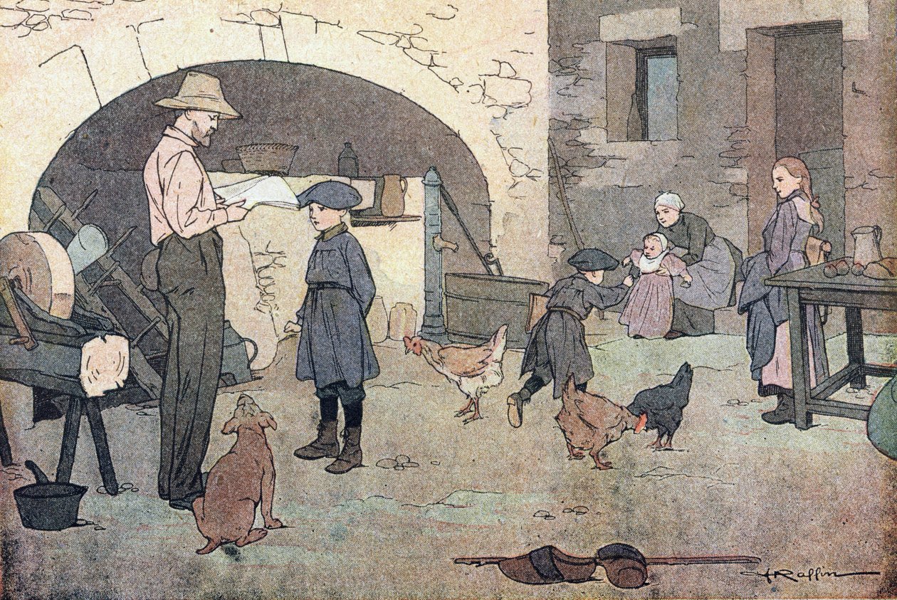 Hjemme igen, i barndommens billedbog, ca. 1900 (stik) af Ferdinand Raffin