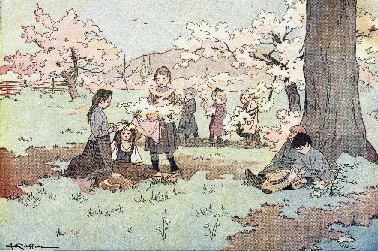 Børn plukker blomster fra markerne i Imagier de l