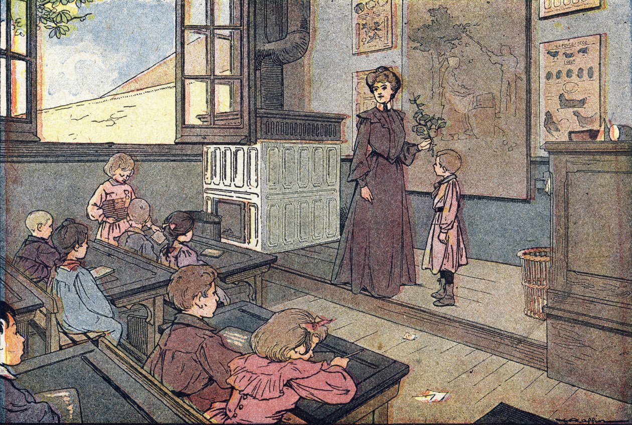 I klassen, i barndommens billedbog, ca. 1900 (gravering) af Ferdinand Raffin