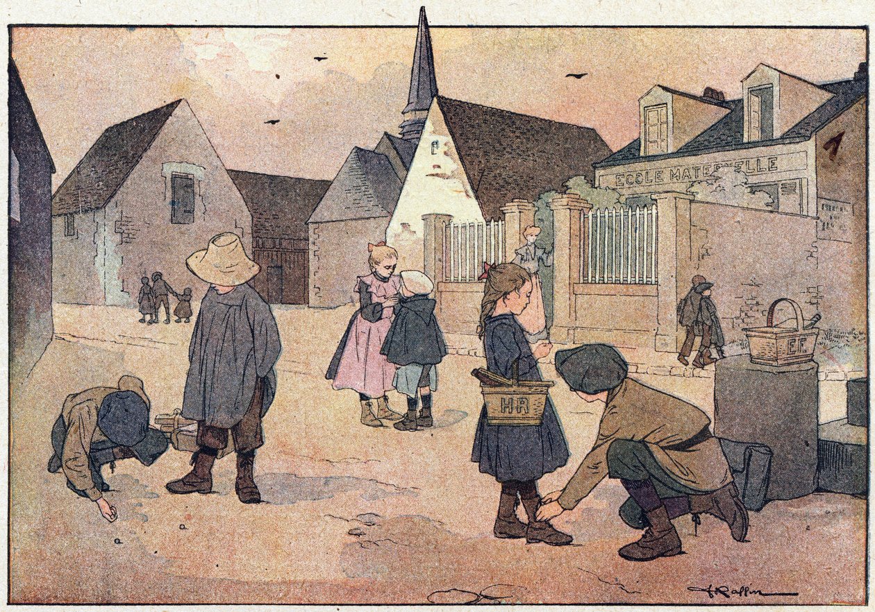 Uden af ​​skolen, i billedbog om barndommen, ca. 1900 (gravering) af Ferdinand Raffin