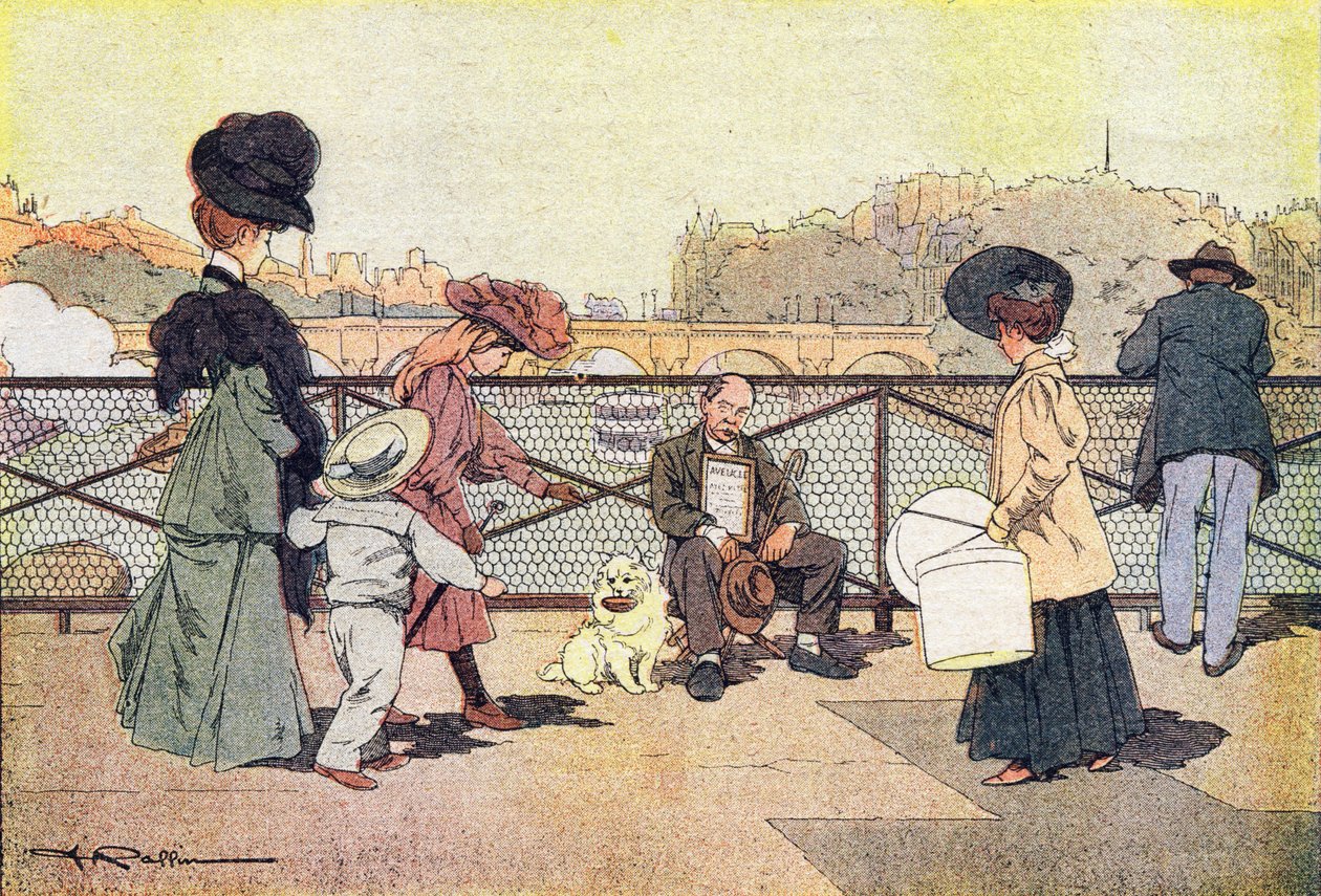 Den blinde tigger på kunstens bro i Paris, i Imagier de l