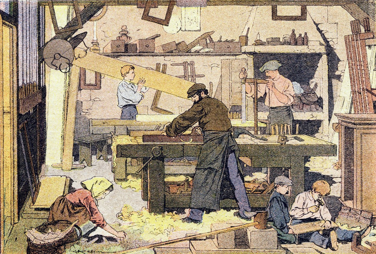 Tømreren, i barndommens billedbog, ca. 1900 (stik) af Ferdinand Raffin