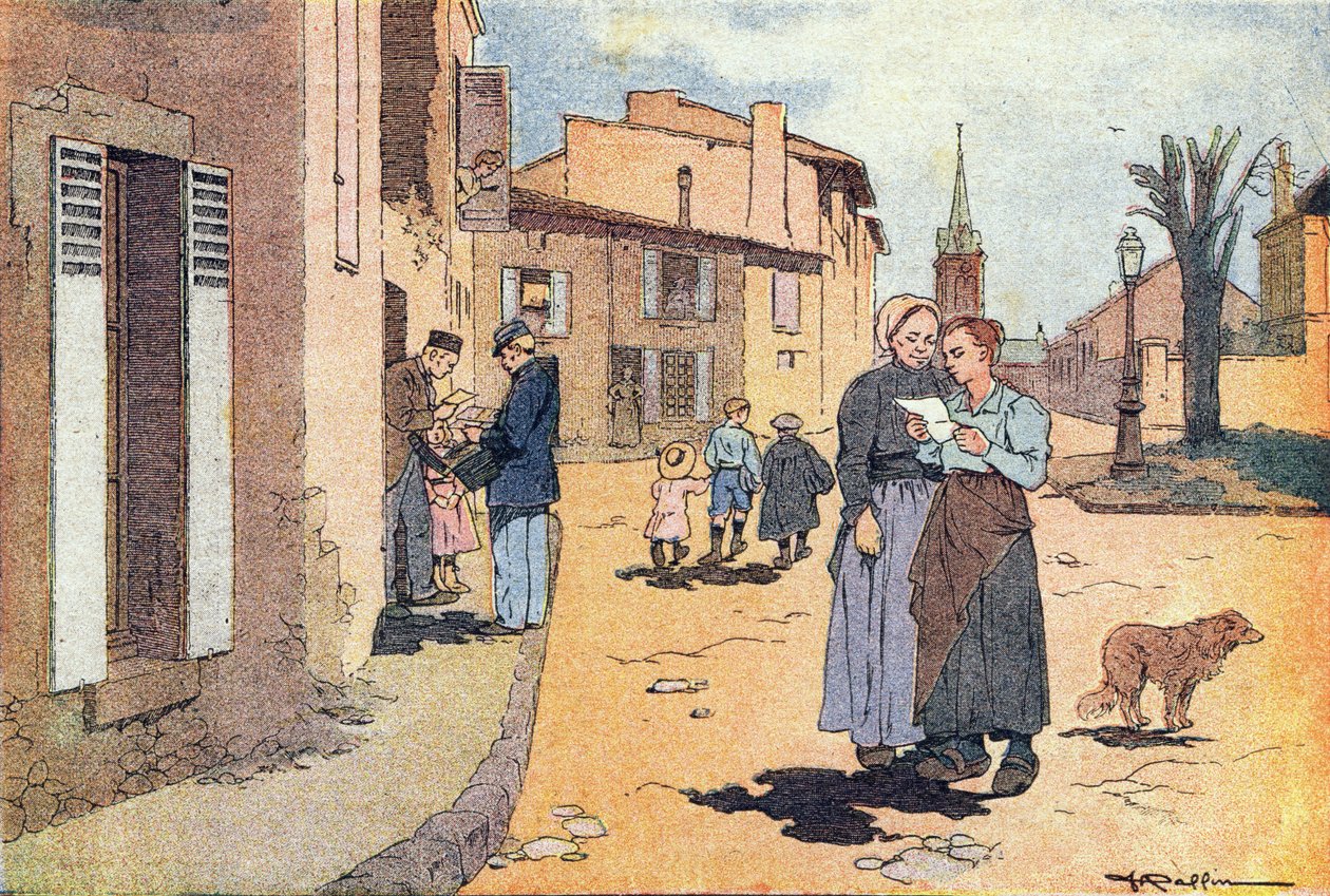 Postbuddet, i barndommens billedbog, ca. 1900 (gravering) af Ferdinand Raffin