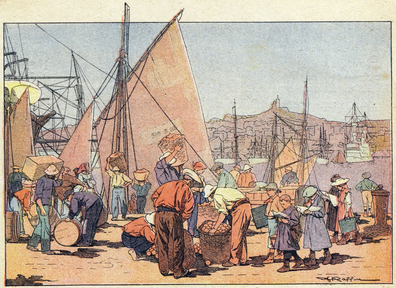 Havnen, i barndommens billedbog, ca. 1900 (gravering) af Ferdinand Raffin