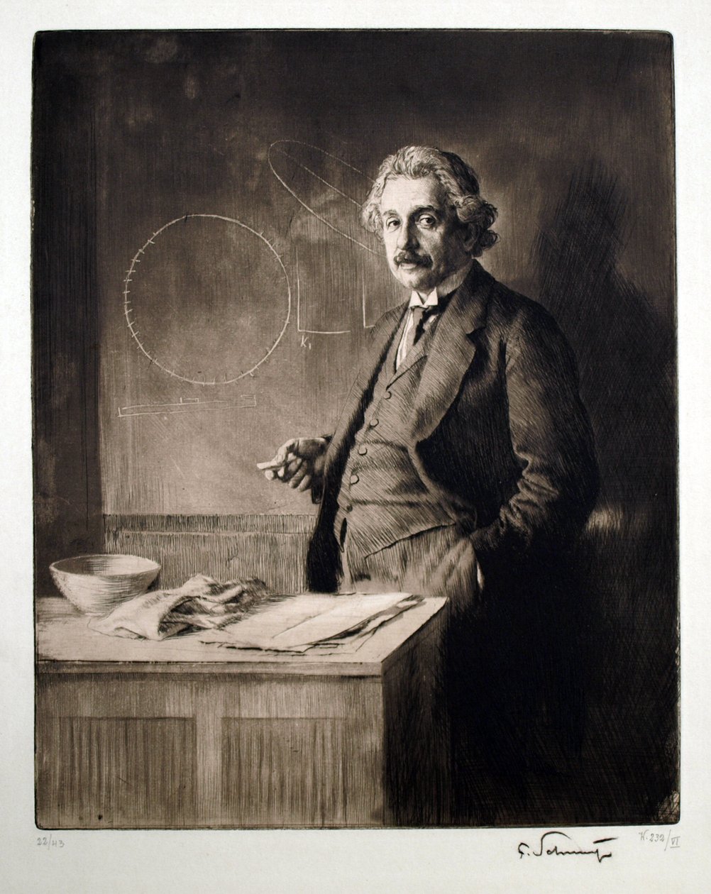 Portræt af Albert Einstein (1879-1955). Værk af Ferdinand Schmutzer (1870-1928), gravering af Ferdinand Schmutzer
