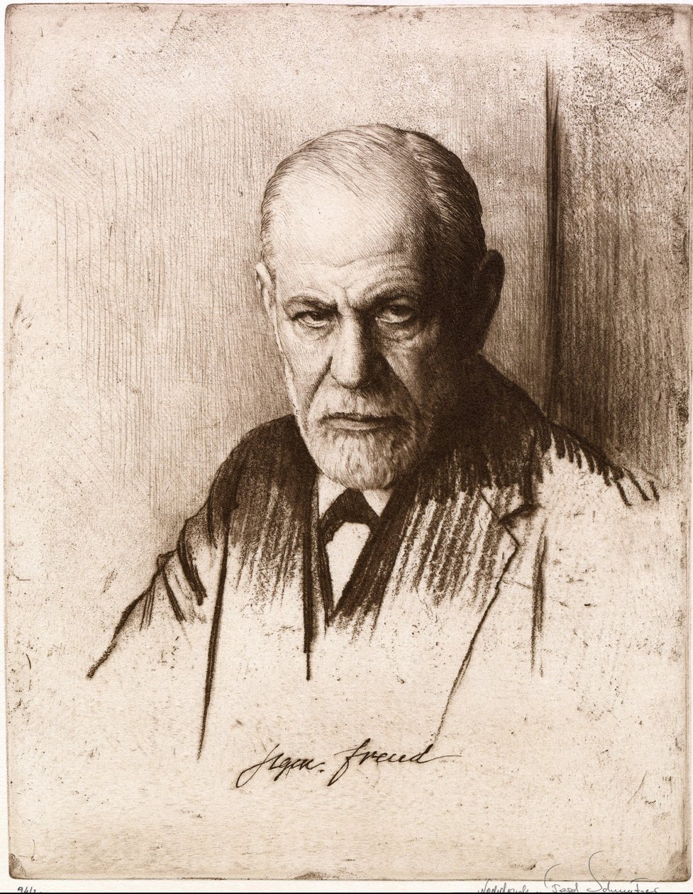 Portræt af Sigmund Freud (1856-1939). Værk af Ferdinand Schmutzer (1870-1928), gravering af Ferdinand Schmutzer