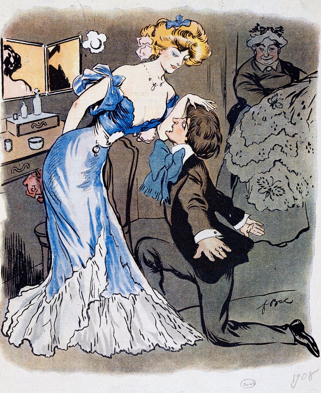 Les Demi-mondaines, digter Innamorato, karikatur i 1908 (illustration) af Ferdinand Sigismund Bac