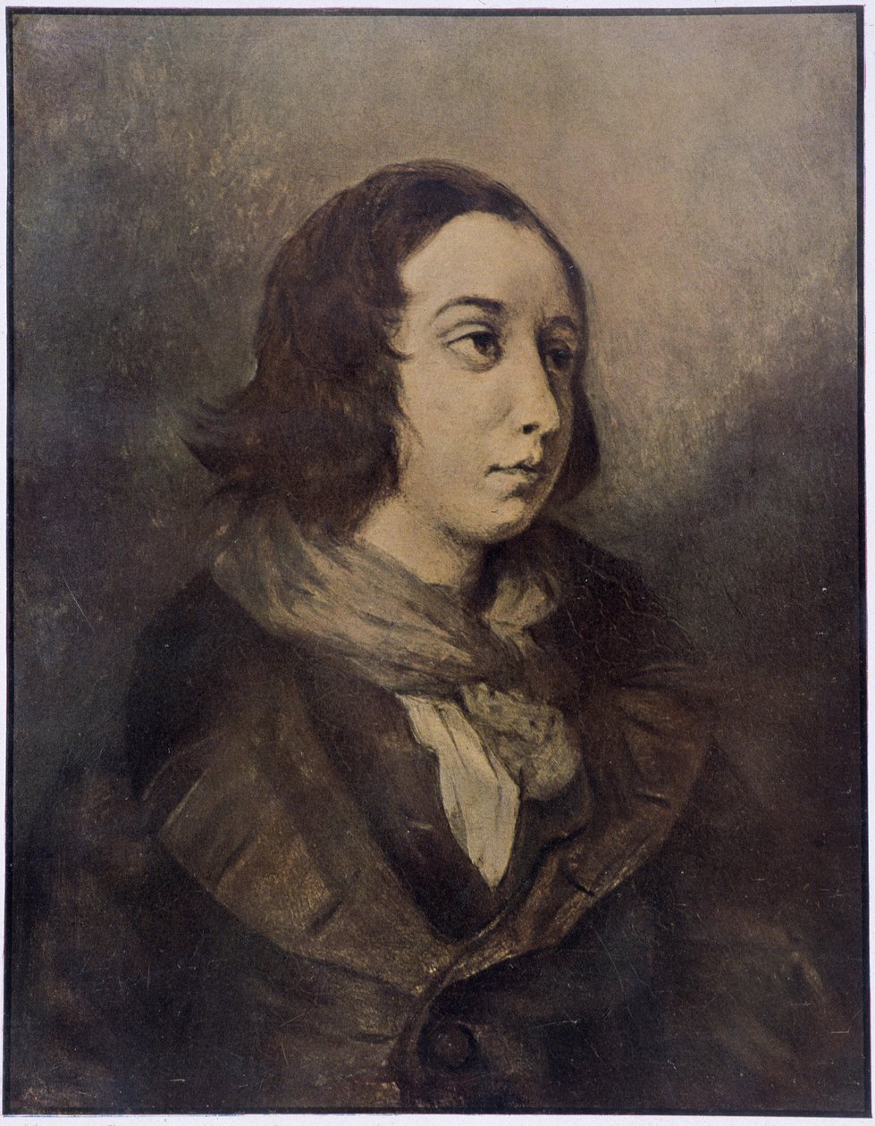 Portræt af George Sand (Aurore Dupin, Baronne Dudevant) (1804-1876) af Delacroix. af Ferdinand Victor Eugene (after) Delacroix