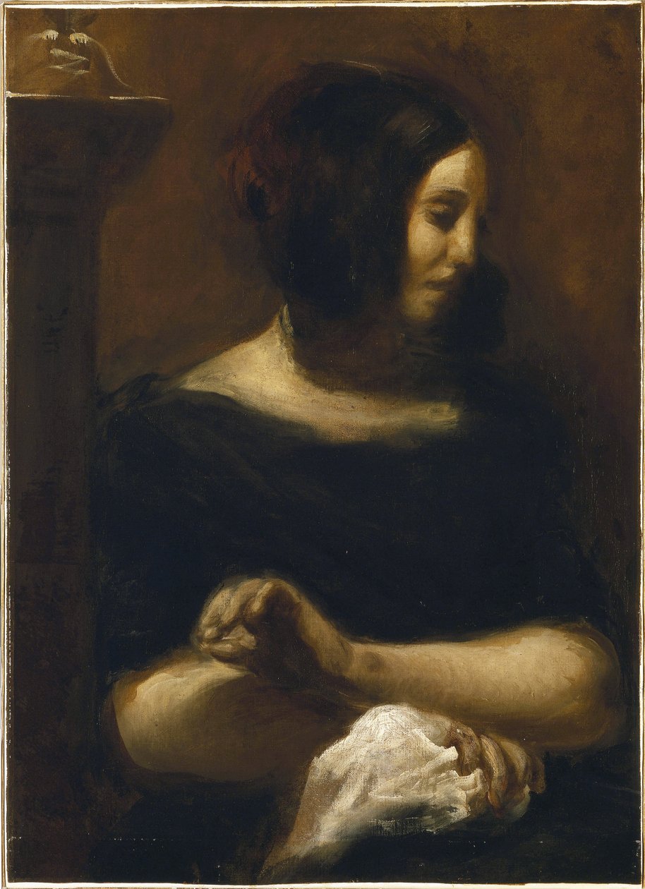 Portræt af George Sand, efter 1838 af Ferdinand Victor Eugene (after) Delacroix